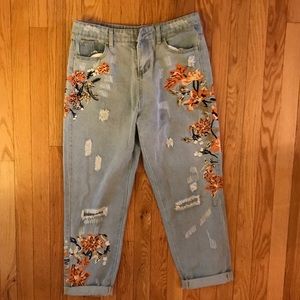 embroidered boyfriend jeans